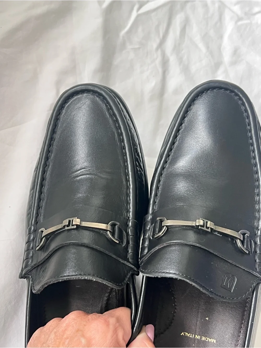 Bruno Magli Black Leather Loafers‎ with Silver Accent 9 1/2